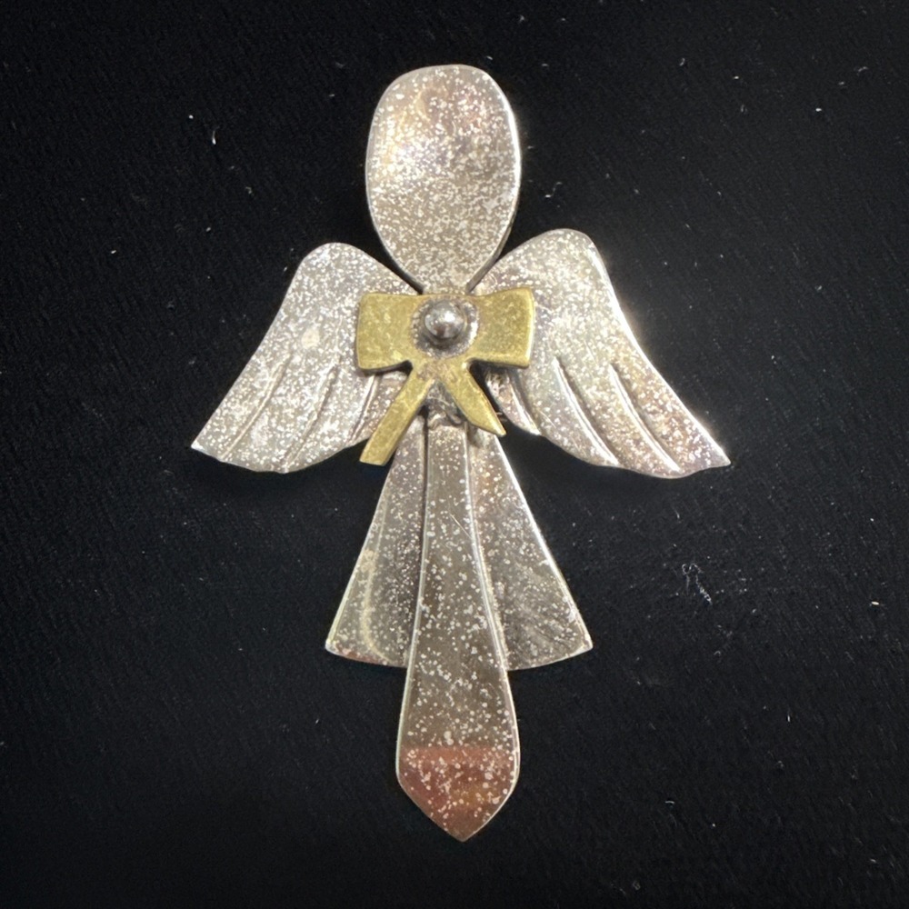 Sterling Silver Spoon Angel Brooch Pendant Mexico 925  2.5 X 1.75 Inches